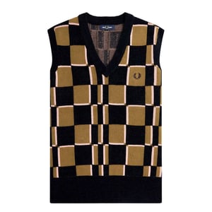 Fred Perry Navy Glitch Chequerboard Shaded Stone Knitted Tank