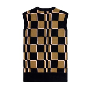 Fred Perry Navy Glitch Chequerboard Shaded Stone Knitted Tank