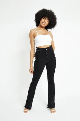 Womens Frayed Seam Bootcut Leg Jeans Black