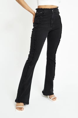 Womens Frayed Seam Bootcut Leg Jeans Black