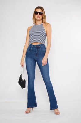 Womens High Waisted Fitted Bootcut Jeans Blue