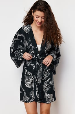 Dames ochtendjassen Grau Tiermotiv