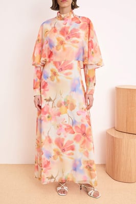 Lange maxi-jurk met bloemenprint en A-lijn model voor dames, geschikt voor hijab.