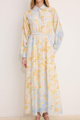 Marineblauwe maxi-jurk met bloemenprint voor dames, lange casual/dagelijkse A-lijn jurk met hijab