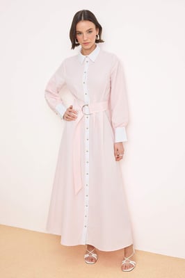 Marineblauwe gestreepte maxi-jurk voor dames, casual/dagelijks, skatermodel met hijab