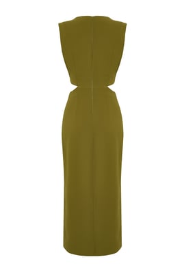 Groene, rechte, mouwloze midi-jurk voor dames, geschikt voor overdag en 's avonds.