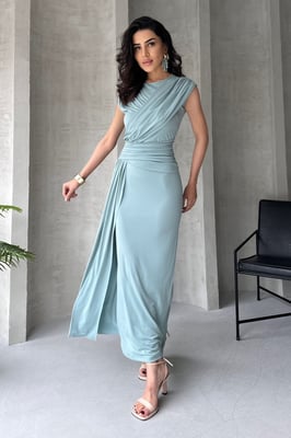 Groene, rechte, mouwloze maxi-jurk voor dames, chique/avondjurk, bodycon model