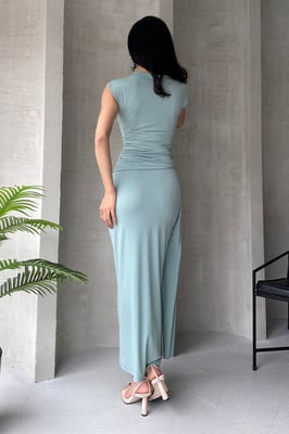 Groene, rechte, mouwloze maxi-jurk voor dames, chique/avondjurk, bodycon model