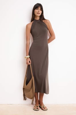 Platte, mouwloze midi-jurk voor dames, casual/dagelijks model.