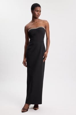 Soft Tailored Crepe Embellished Bandeau Midi Dress