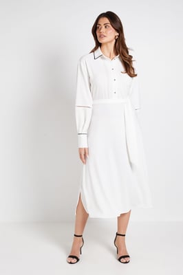 Contrast Lace Trim Shirt Dress