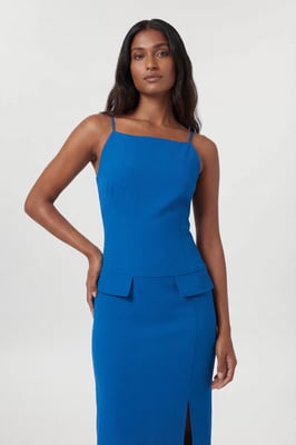 Compact Stretch Stab Stitch Square Neck Tailored Pencil Maxi Dress