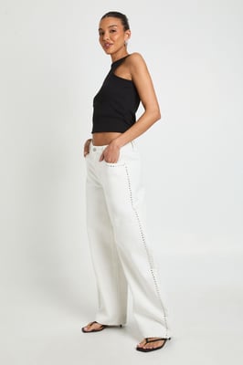Studded Mid Waist Barrel Jean
