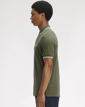 Signature Laurel Wreath Green/Ecru/Dusky Blue Polo Shirt in Dark Green