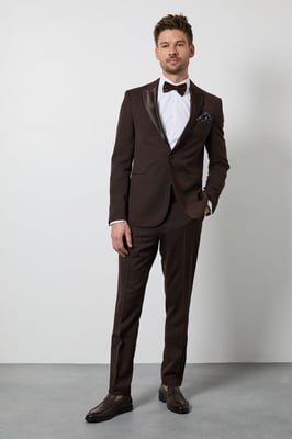 Chocolate Satin Tape Slim Fit Tuxedo Trouser