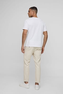 Fixed Waist Slim Cropped Chino Trousers In Stone