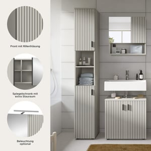 Furnilux Badcombinatie kasjmier look 3-delige set met spiegelkast en wastafel