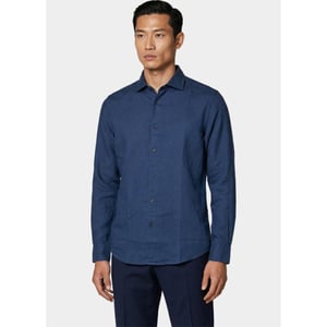 Bos Bright Blue Casual hemd lange mouw linnen shirt 5405.426/235