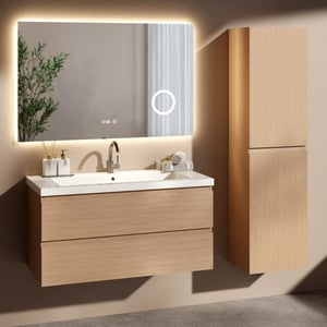 Mirlux Badkamermeubel set amara 100cm licht eiken wastafel wit