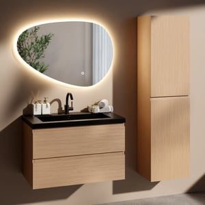 Mirlux Badkamermeubel set monaco 80cm licht eiken wastafel zwart