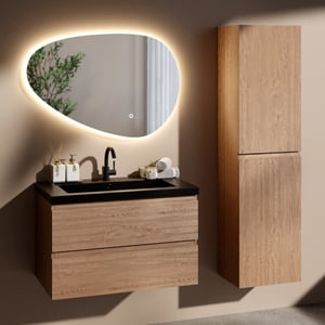 Mirlux Badkamermeubel set verona 80 cm warm eiken wastafel zwart