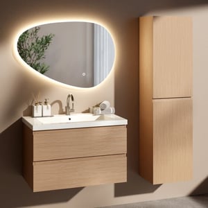 Mirlux Badkamermeubel set amara 80cm licht eiken wastafel wit