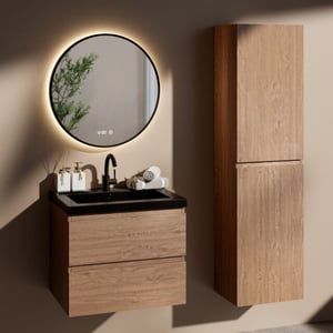 Mirlux Badkamermeubel set verona 60cm- warm eiken wastafel zwart