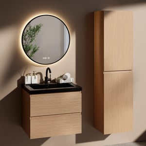 Mirlux Badkamermeubel set monaco 60cm licht eiken wastafel zwart