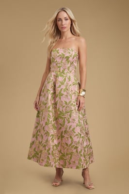Rose Jacquard Prom Midi Dress