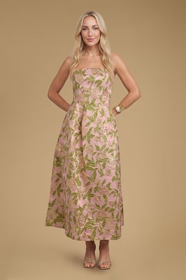 Rose Jacquard Prom Midi Dress