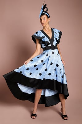 Lisa Tan Spot Print Contrast Detail High Low Hem Midi Dress