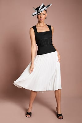 Lisa Tan Mono Bandage Peplum Georgette Pleated Skirt Midi Dress