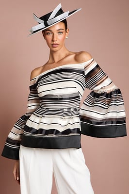 Lisa Tan Striped Organza Statement Blouse