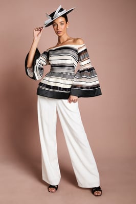 Lisa Tan Striped Organza Statement Blouse