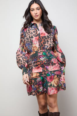 Long Sleeve Button Up Collar Detail Mini Dress