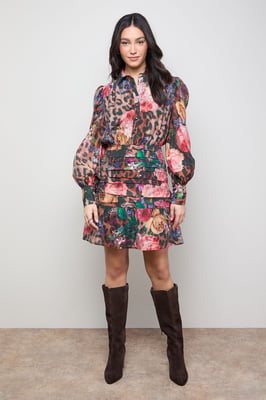Long Sleeve Button Up Collar Detail Mini Dress