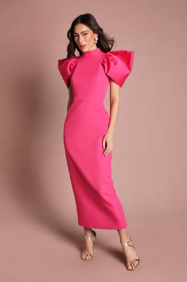 Coast Muse Structured Satin Volume Sleeve Maxi Dress