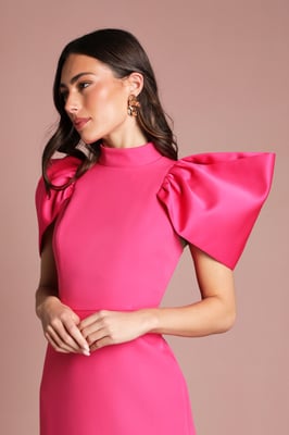 Coast Muse Structured Satin Volume Sleeve Maxi Dress