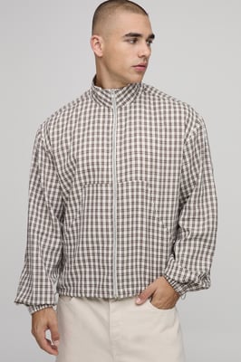 Regular Fit Funnel Neck Check Harrington Overshirt