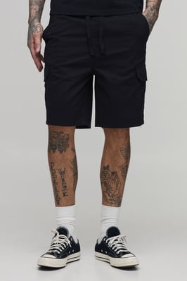 Tall Slim Fit Elasticated Mid Length Twill Cargo Shorts