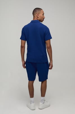 Slim Fit Waffle Zip Neck Polo & Shorts Set