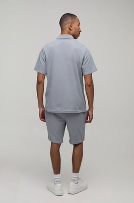 Slim Fit Waffle Zip Neck Polo & Shorts Set