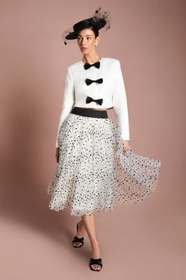 Lisa Tan Structured Satin Bow Front Jacket
