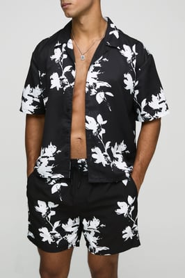 Oversized Boxy Viscose Printed Shirt & Swim Set