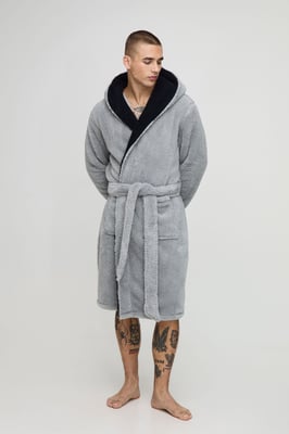 Borg Lined Hooded Dressing Gown