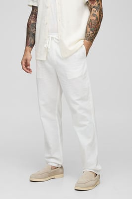 Elasticated Tapered Fit Striped Seersucker Trousers