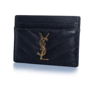 Saint Laurent, zwarte leren kaarthouder met logo.