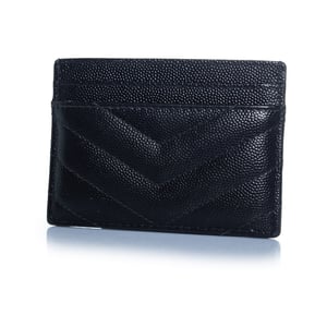 Saint Laurent, zwarte leren kaarthouder met logo.