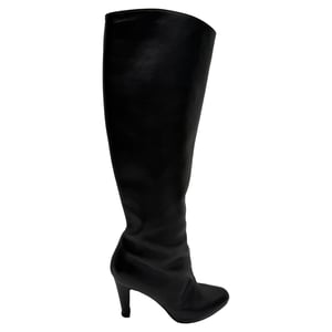Christian Louboutin Almond-Toe Knee-High Boots in Black Leather