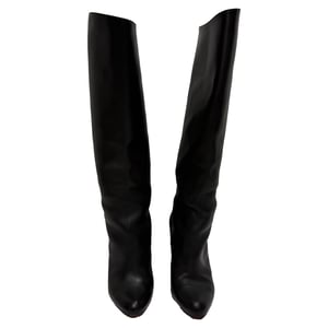 Christian Louboutin Almond-Toe Knee-High Boots in Black Leather